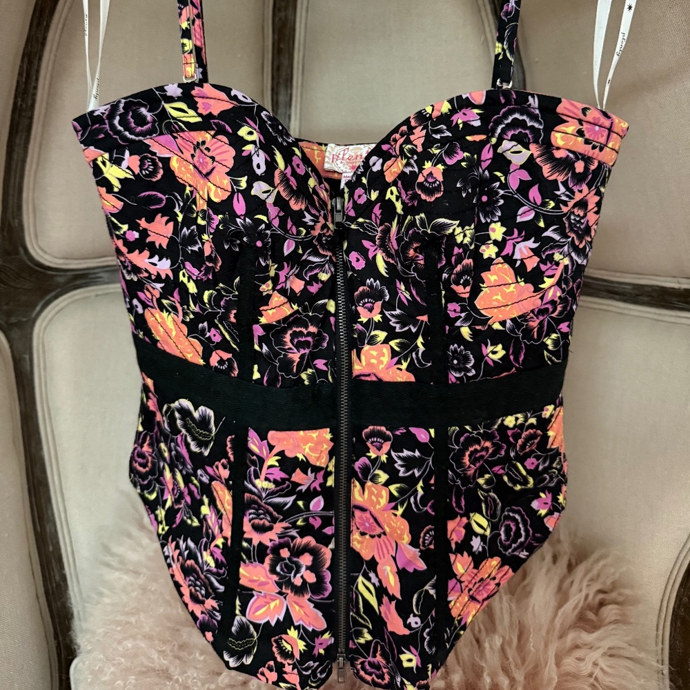 plenty by Tracy Reese Cotton Floral Bustier Corset Top New Removable Straps 2 XS